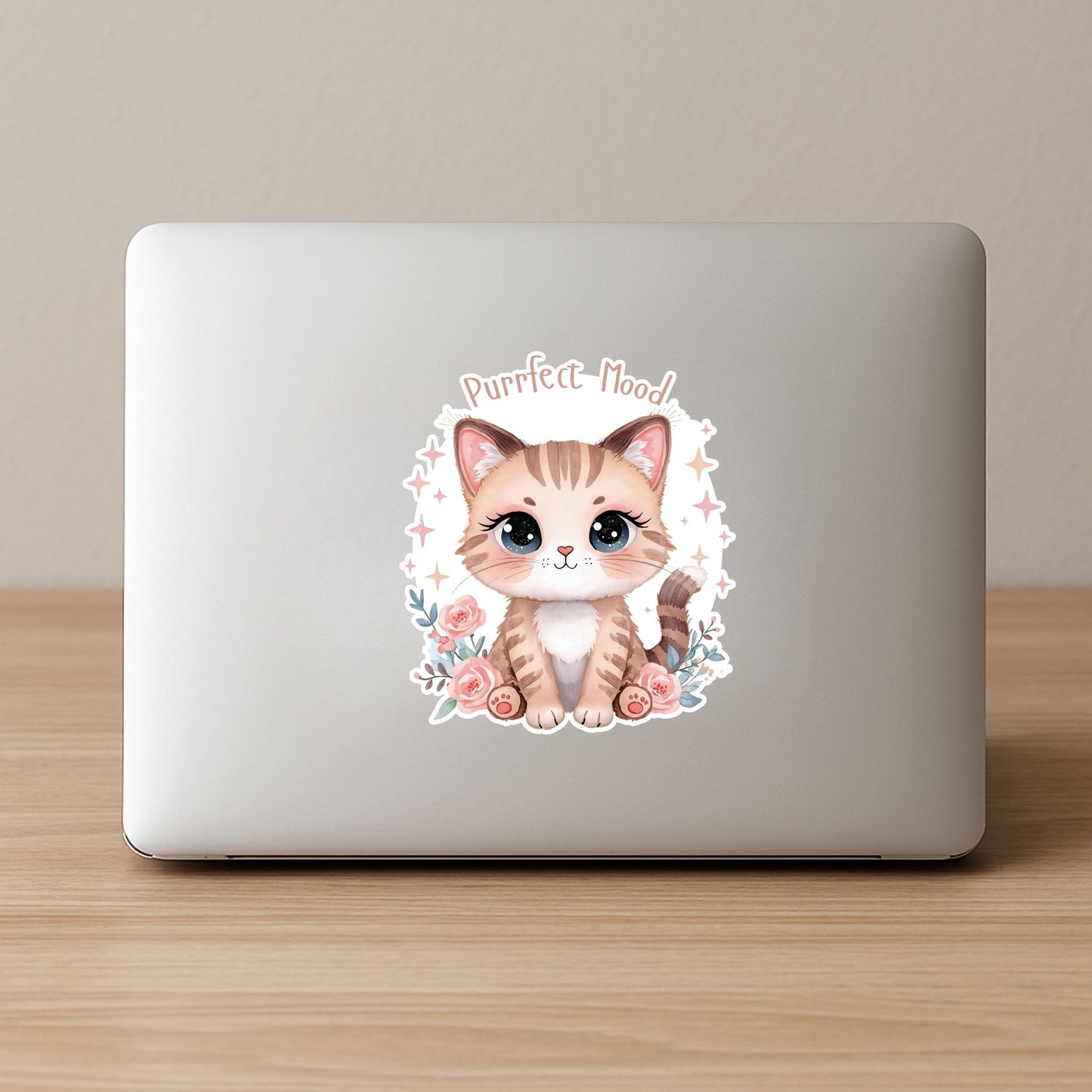 Purrfect Mood Tabby Kitten | Cozy Aesthetic | White Vinyl | Die-Cut Sticker