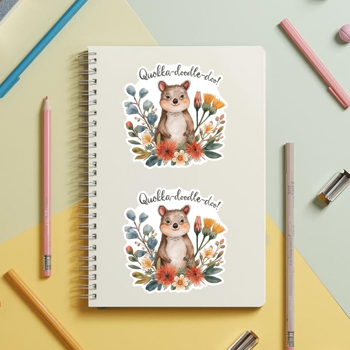 Quokka-Doodle-Doo Happy Quokka | Aussie Animal | White Vinyl | Die-Cut Sticker