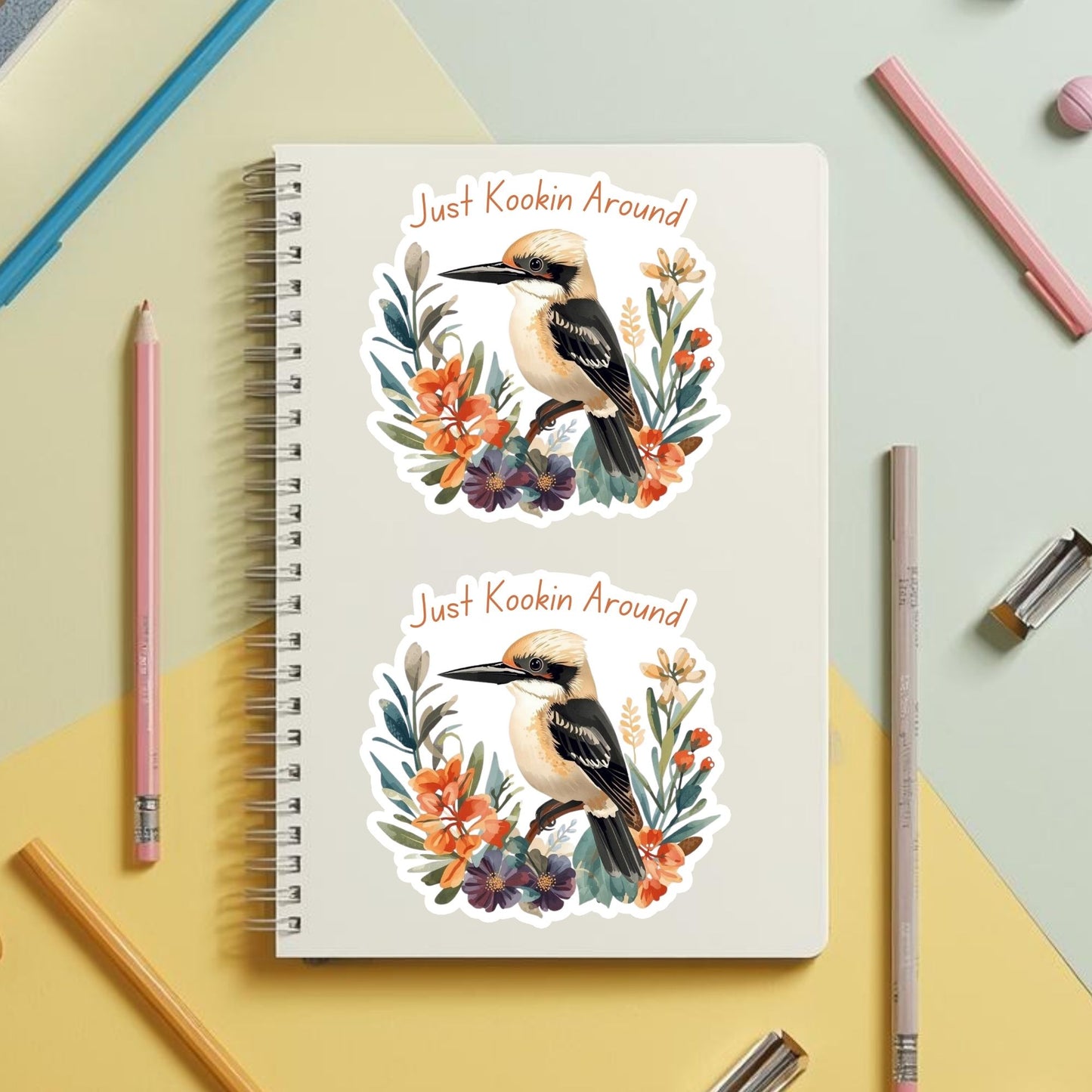 Just Kookin Around Kookaburra | Aussie Bird | White Vinyl | Die-Cut Sticker