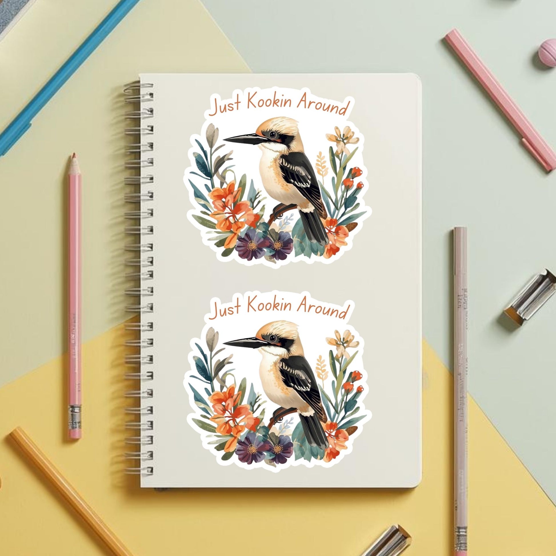 Just Kookin Around Kookaburra | Aussie Bird | White Vinyl | Die-Cut Sticker