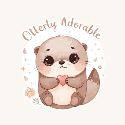 Otterly Adorable Otter Heart | Cute Animal | White Vinyl | Die-Cut Sticker