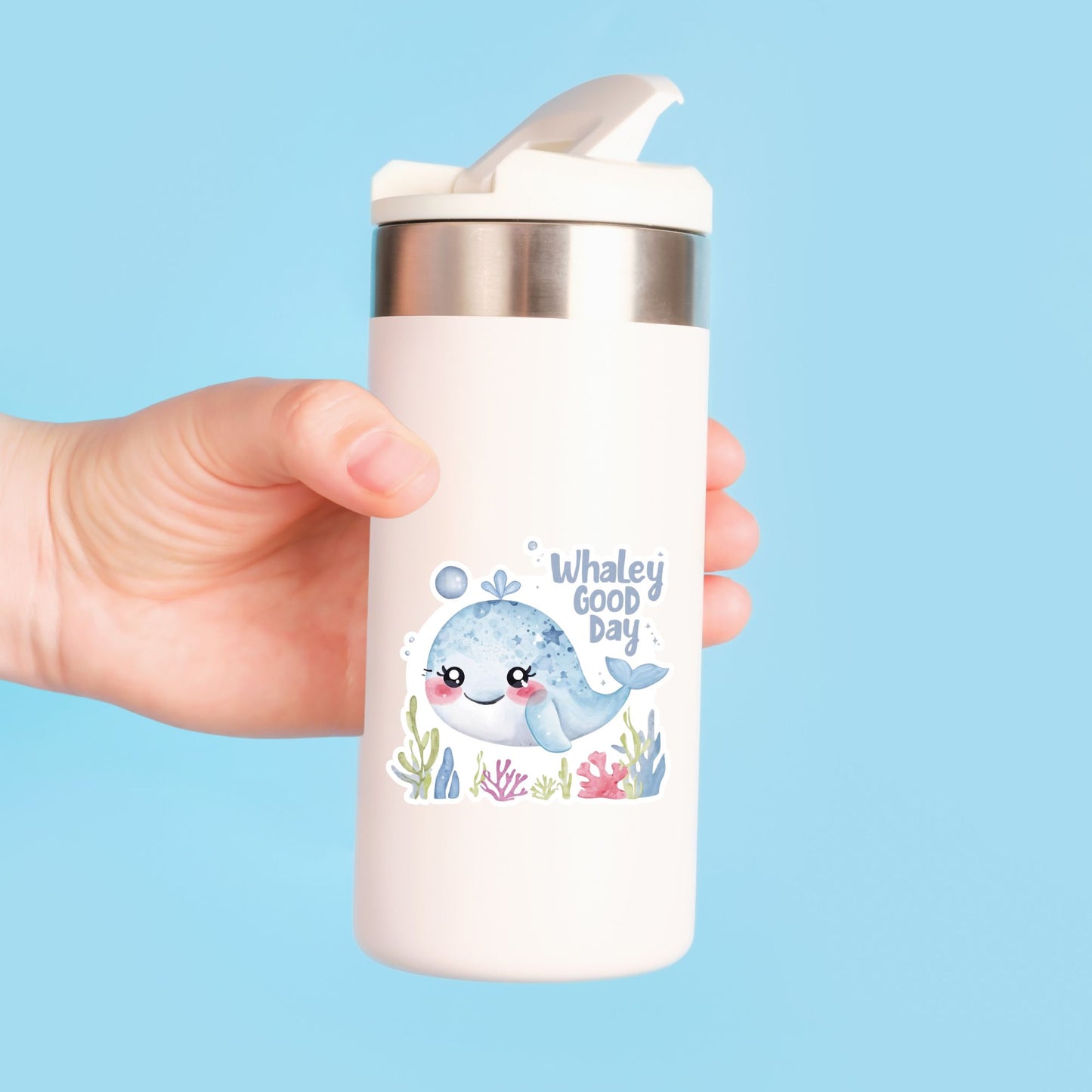 Whaley Good Day Cute Whale | Ocean Life | White Vinyl | Die-Cut Sticker