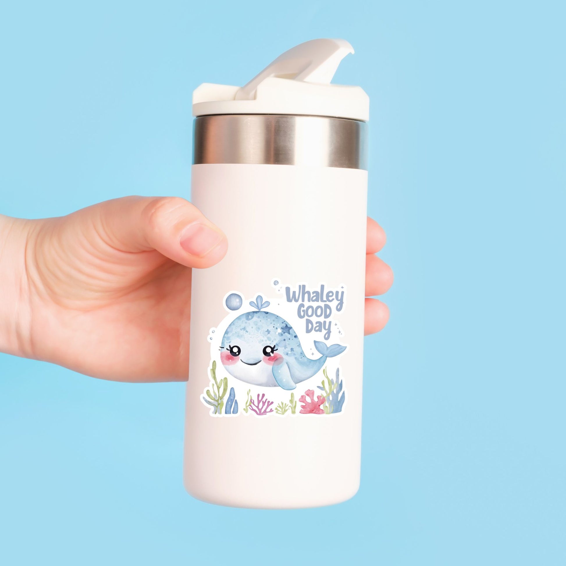 Whaley Good Day Cute Whale | Ocean Life | White Vinyl | Die-Cut Sticker