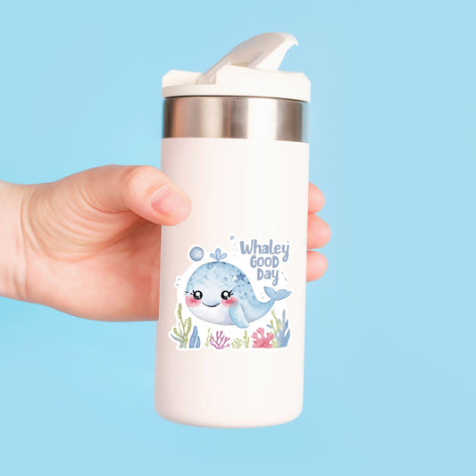 Whaley Good Day Cute Whale | Ocean Life | White Vinyl | Die-Cut Sticker