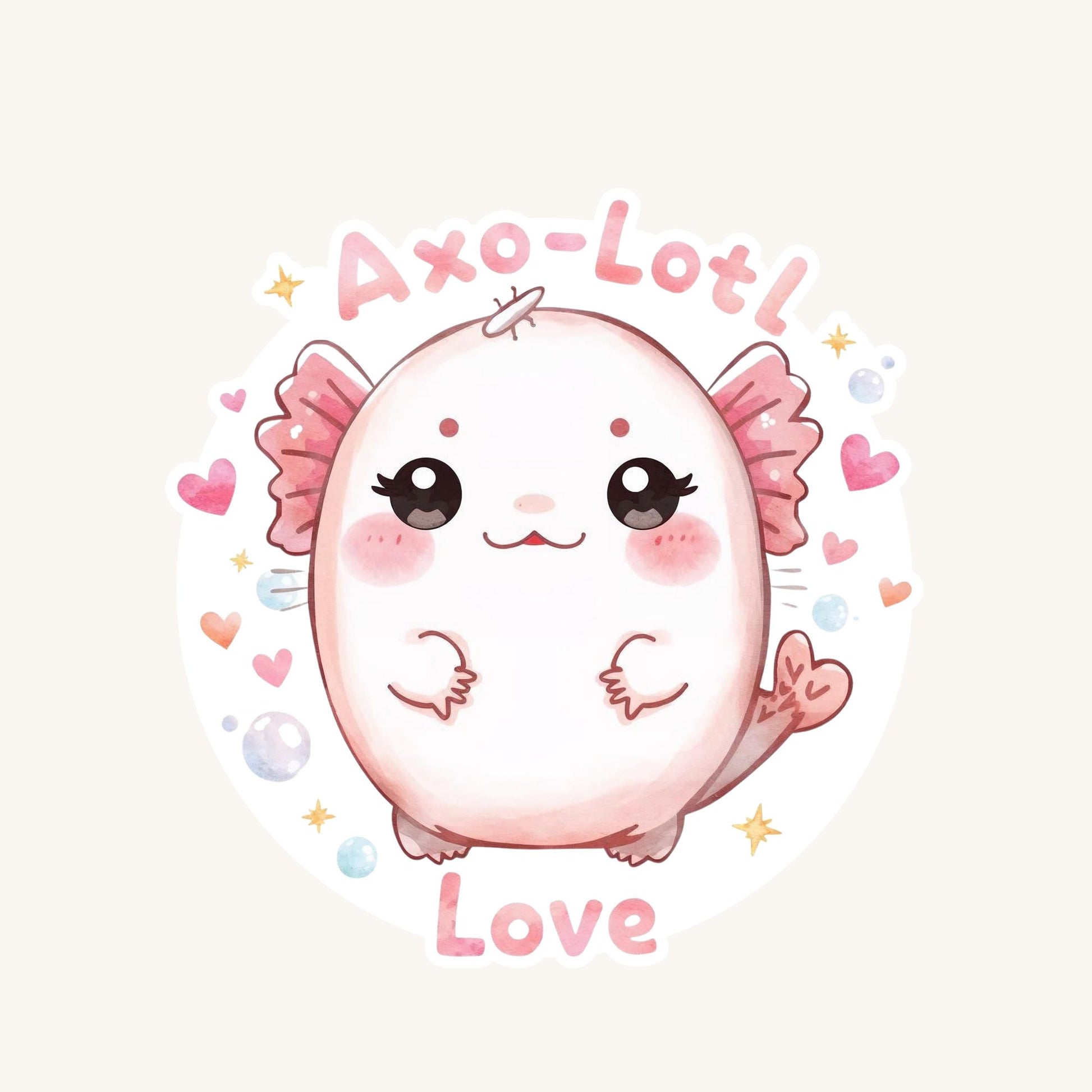 Axo-Lotl Love Pink Axolotl | Kawaii Animal | White Vinyl | Die-Cut Sticker