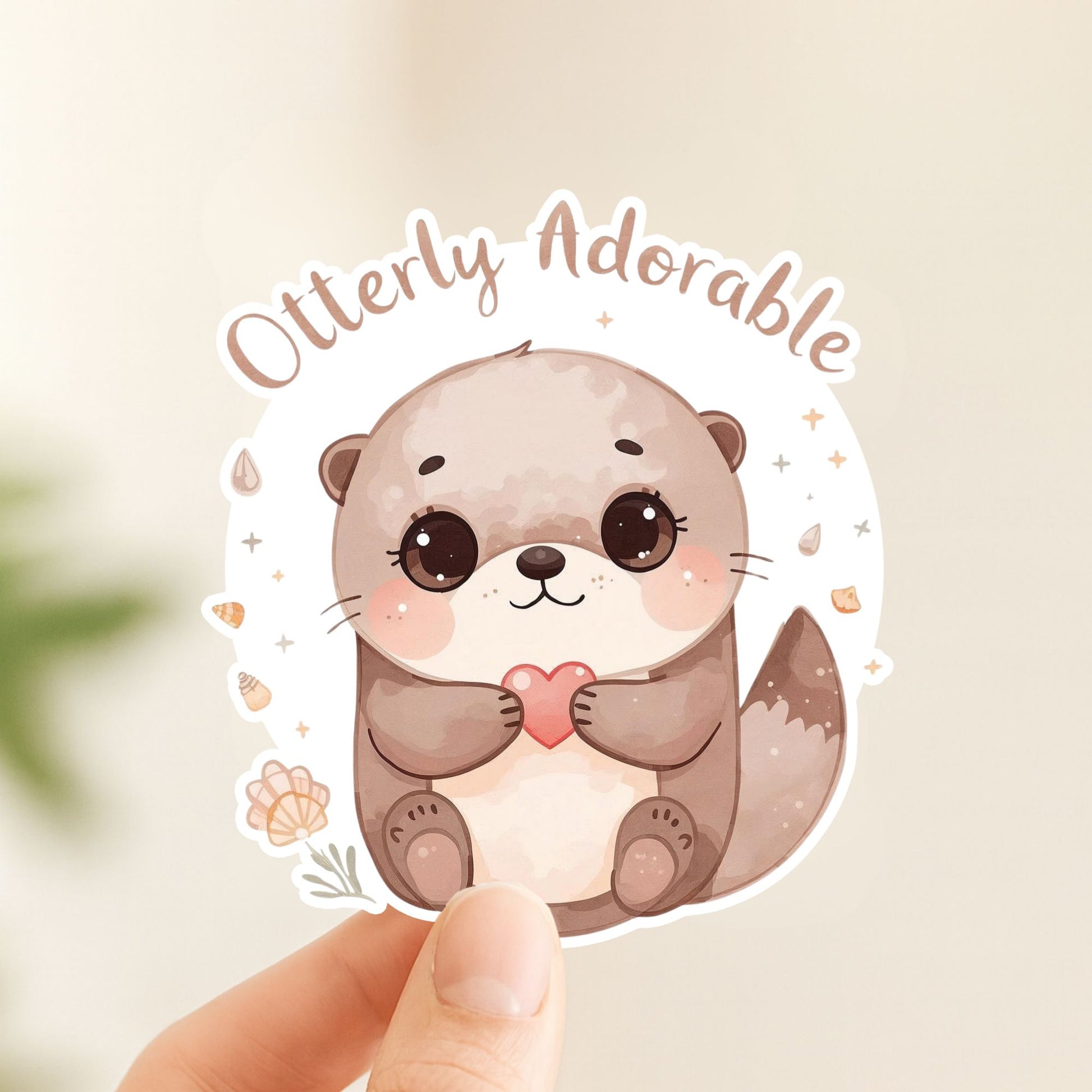 Otterly Adorable Otter Heart | Cute Animal | White Vinyl | Die-Cut Sticker
