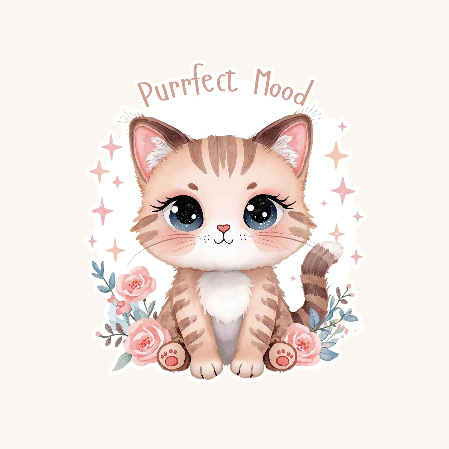 Purrfect Mood Tabby Kitten | Cozy Aesthetic | White Vinyl | Die-Cut Sticker