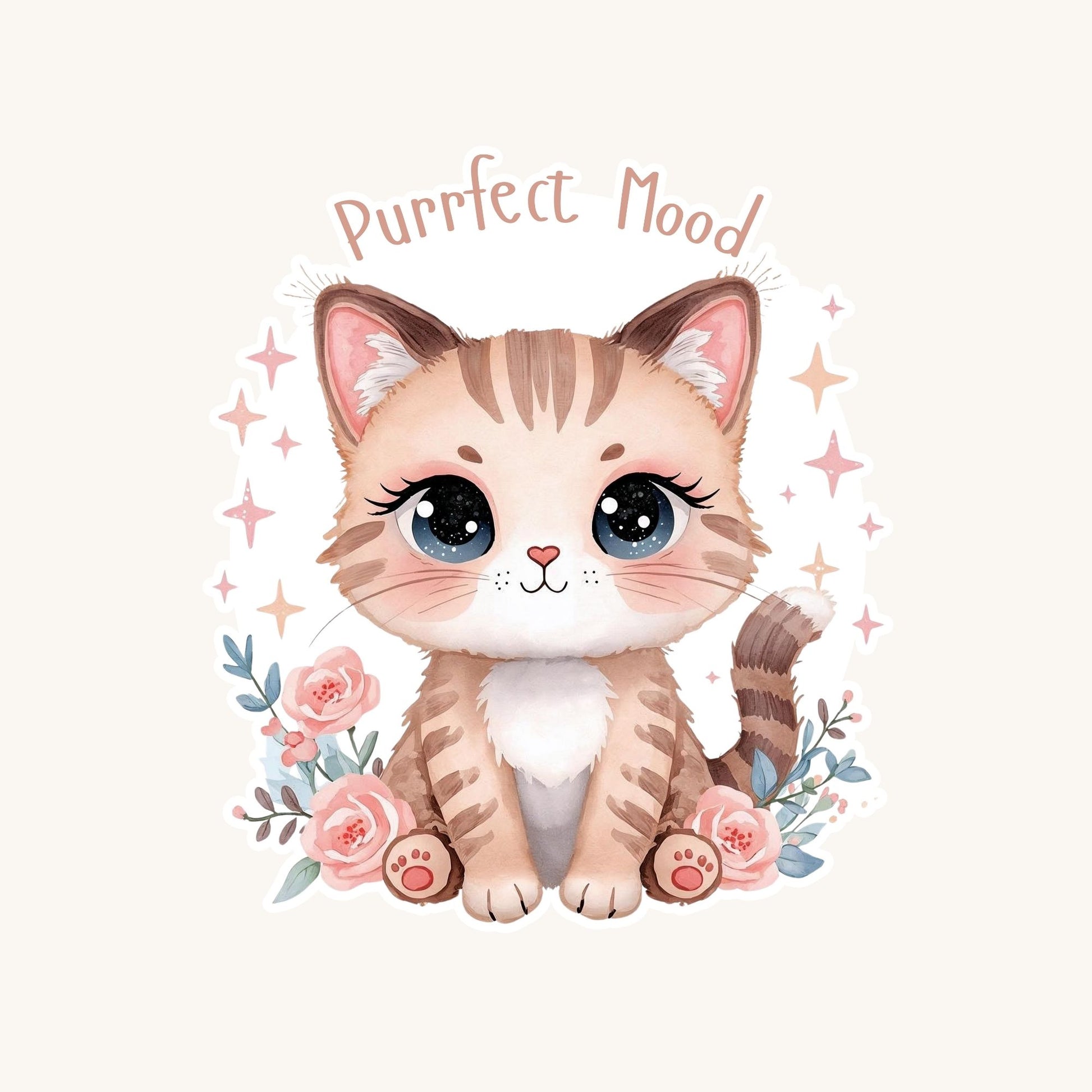 Purrfect Mood Tabby Kitten | Cozy Aesthetic | White Vinyl | Die-Cut Sticker