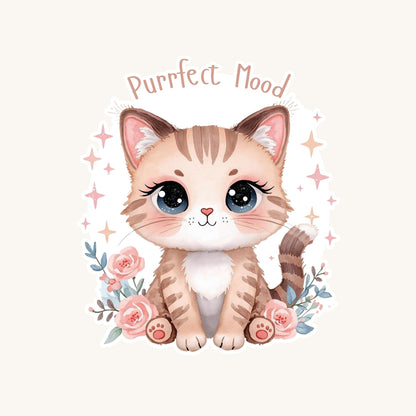 Purrfect Mood Tabby Kitten | Cozy Aesthetic | White Vinyl | Die-Cut Sticker