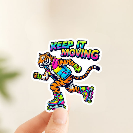 Keep It Moving Rollerblade Tiger | 90s Skater | White Vinyl | Die-Cut Sticker