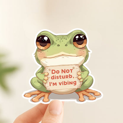 Do Not Disturb Vibing Frog | Chill Aesthetic | White Vinyl | Die-Cut Sticker