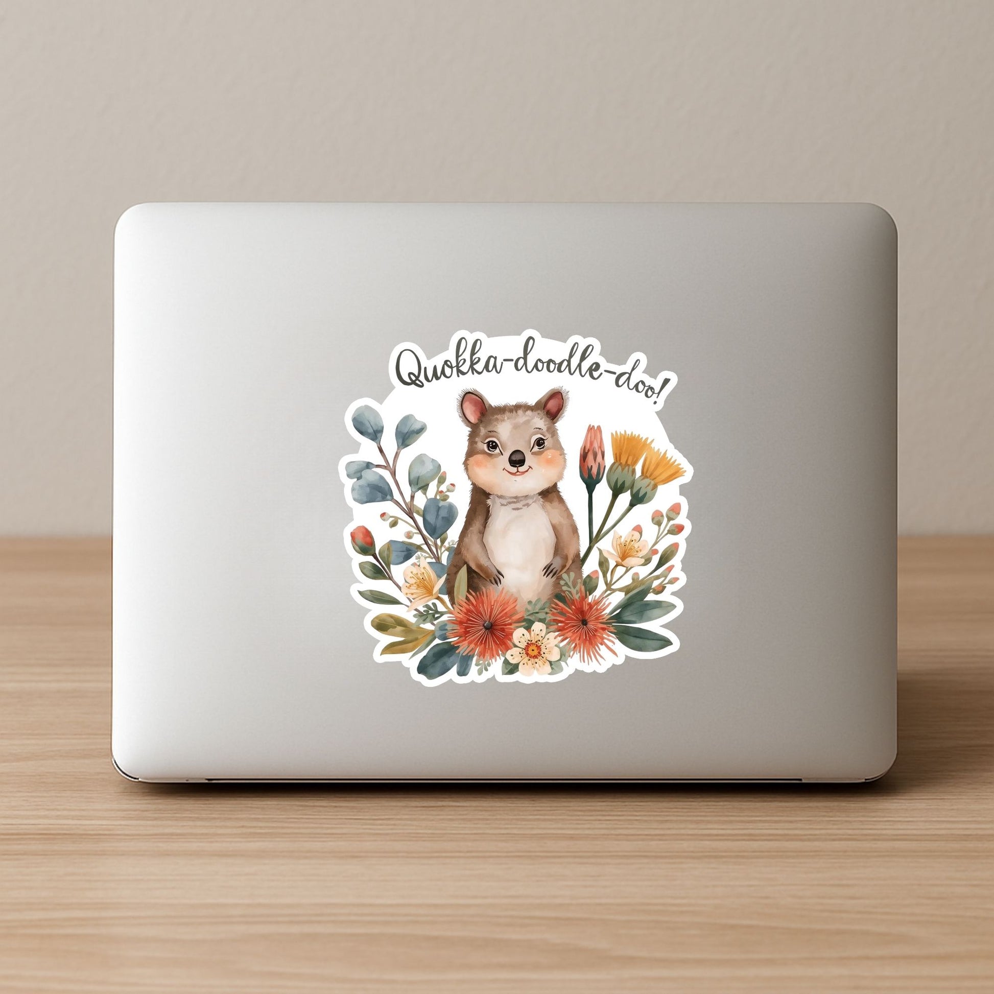 Quokka-Doodle-Doo Happy Quokka | Aussie Animal | White Vinyl | Die-Cut Sticker