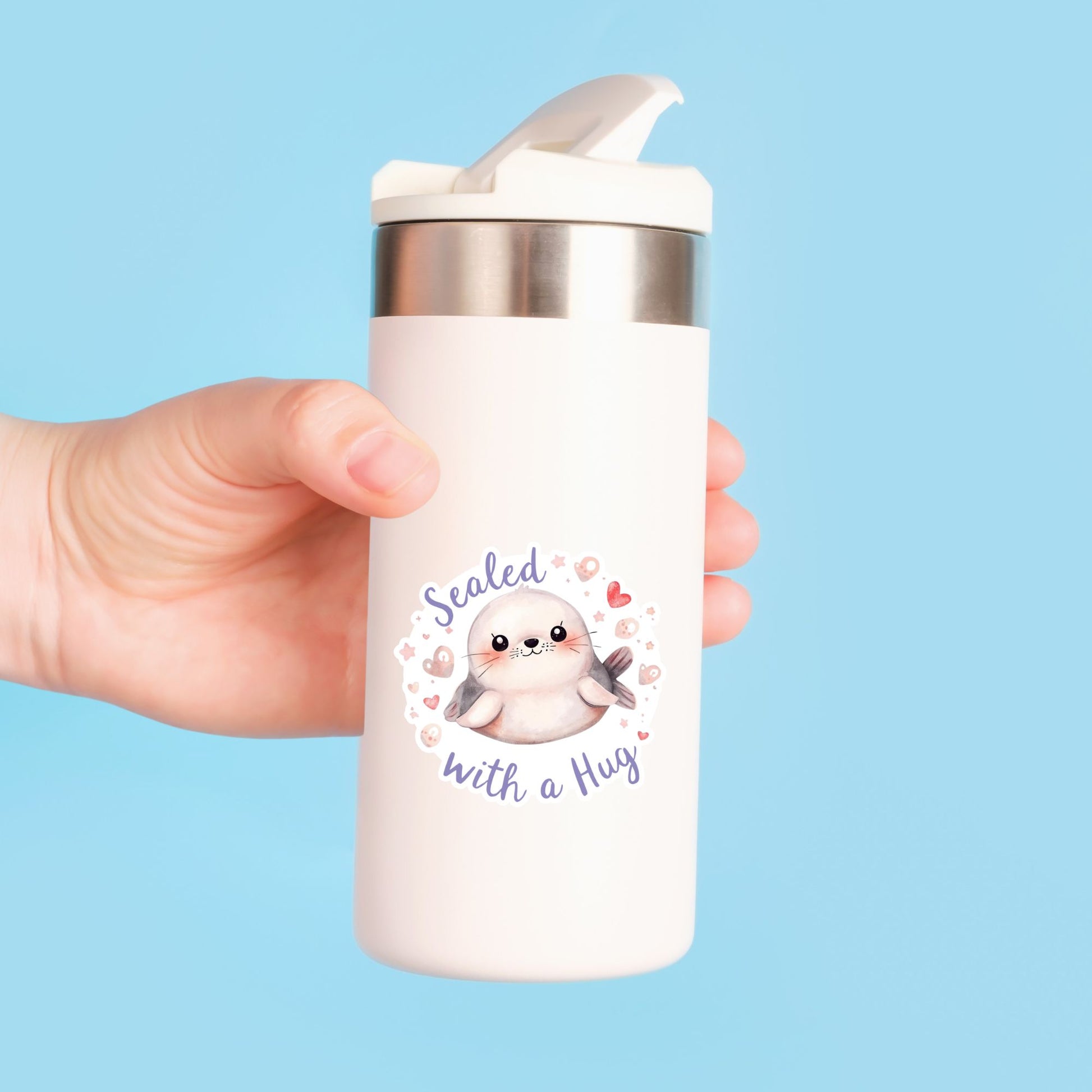 Sealed with a Hug Baby Seal | Ocean Life | White Vinyl | Die-Cut Sticker