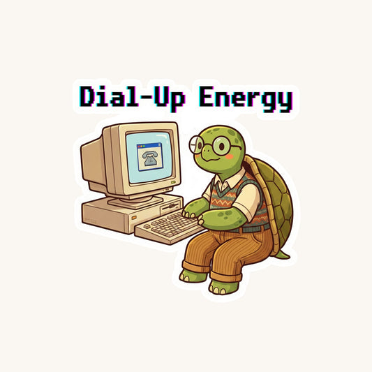 Dial-Up Energy Vintage Turtle | 90s Tech | White Vinyl | Die-Cut Sticker