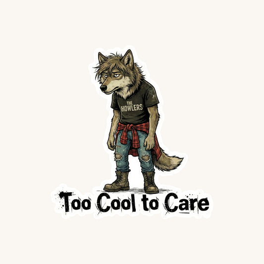 Too Cool to Care Grunge Wolf | Edgy Aesthetic | White Vinyl | Die-Cut Sticker