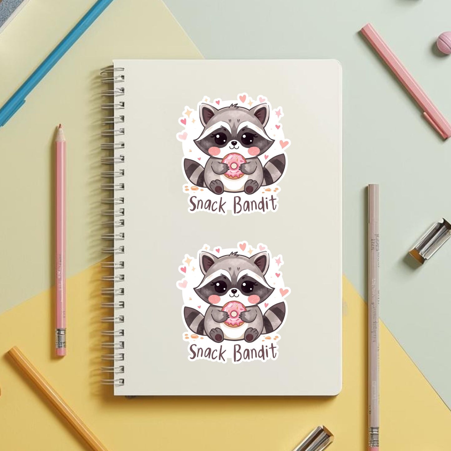Snack Bandit Raccoon Donut | Funny Animal | White Vinyl | Die-Cut Sticker