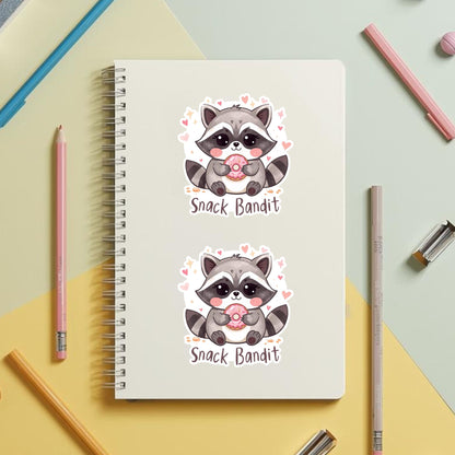 Snack Bandit Raccoon Donut | Funny Animal | White Vinyl | Die-Cut Sticker