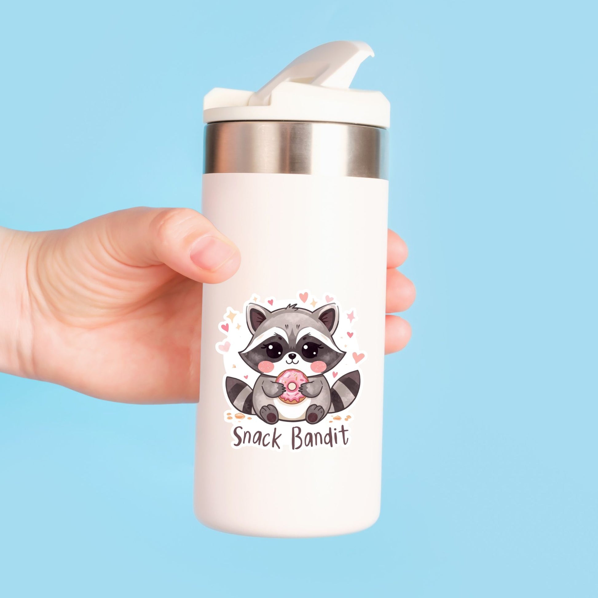 Snack Bandit Raccoon Donut | Funny Animal | White Vinyl | Die-Cut Sticker