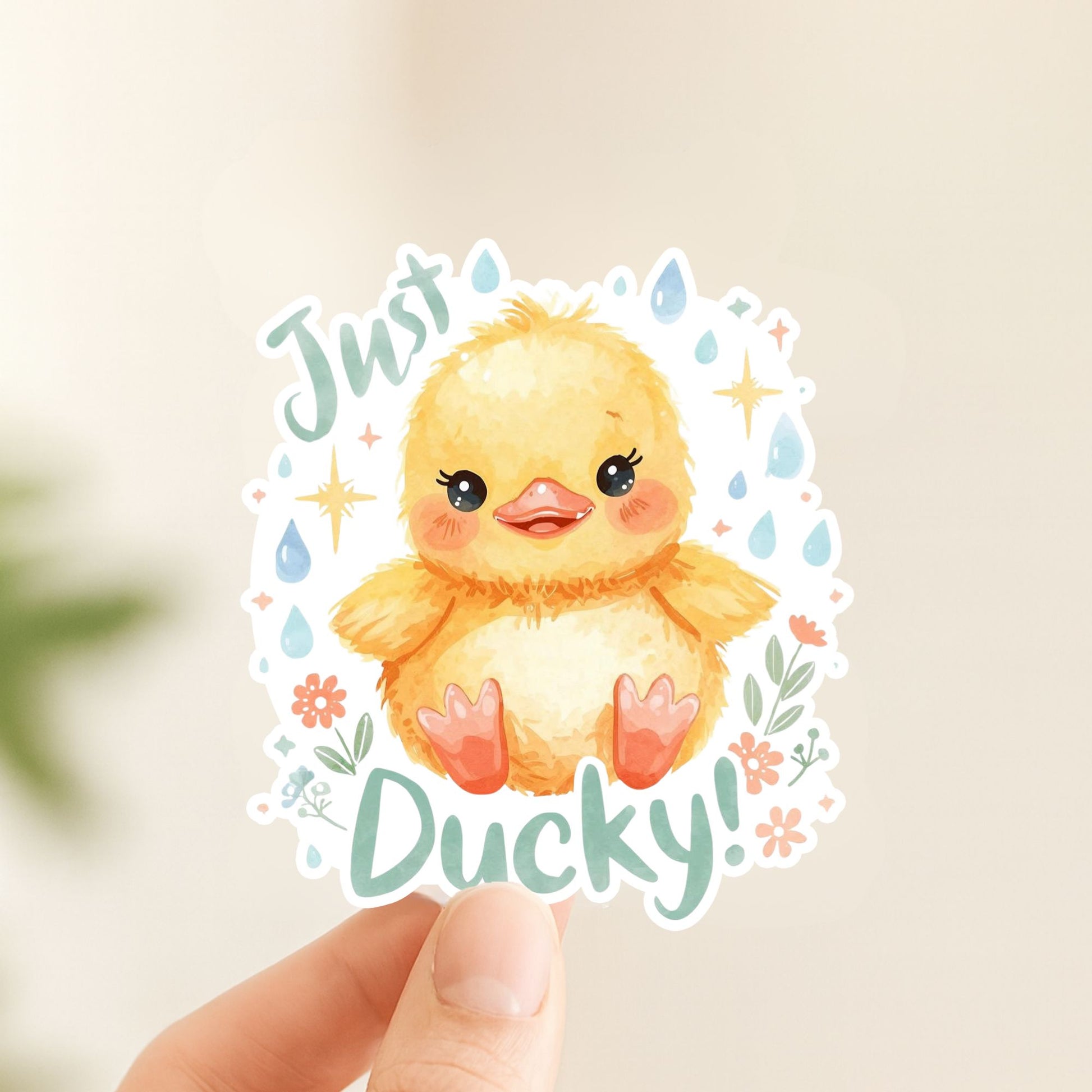 Just Ducky Raindrops | Cute Animal | White Vinyl | Die-Cut Sticker