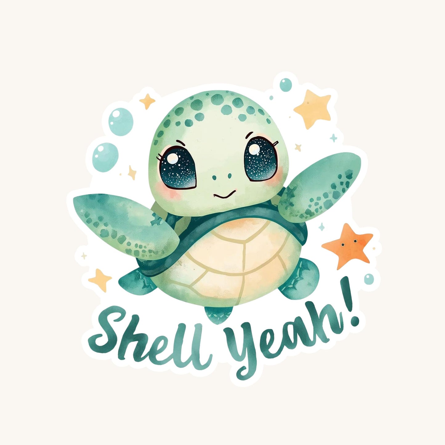 Shell Yeah! Sea Turtle | Ocean Life | White Vinyl | Die-Cut Sticker