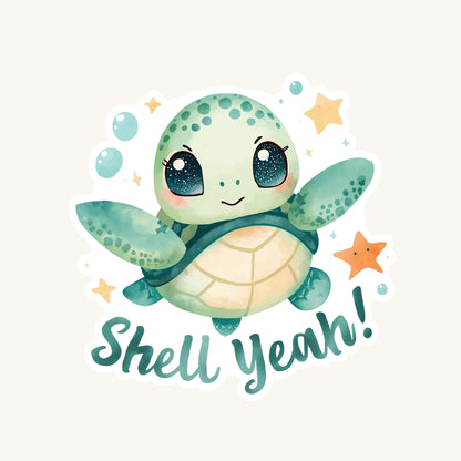 Shell Yeah! Sea Turtle | Ocean Life | White Vinyl | Die-Cut Sticker
