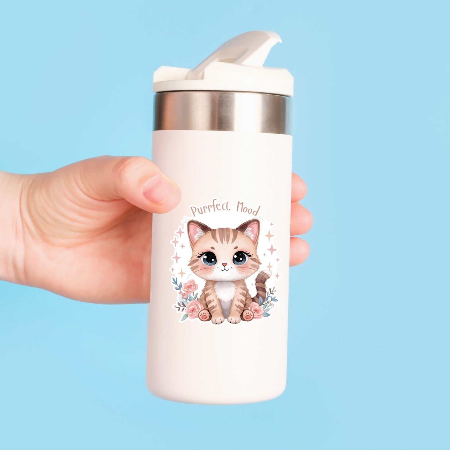 Purrfect Mood Tabby Kitten | Cozy Aesthetic | White Vinyl | Die-Cut Sticker