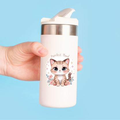 Purrfect Mood Tabby Kitten | Cozy Aesthetic | White Vinyl | Die-Cut Sticker