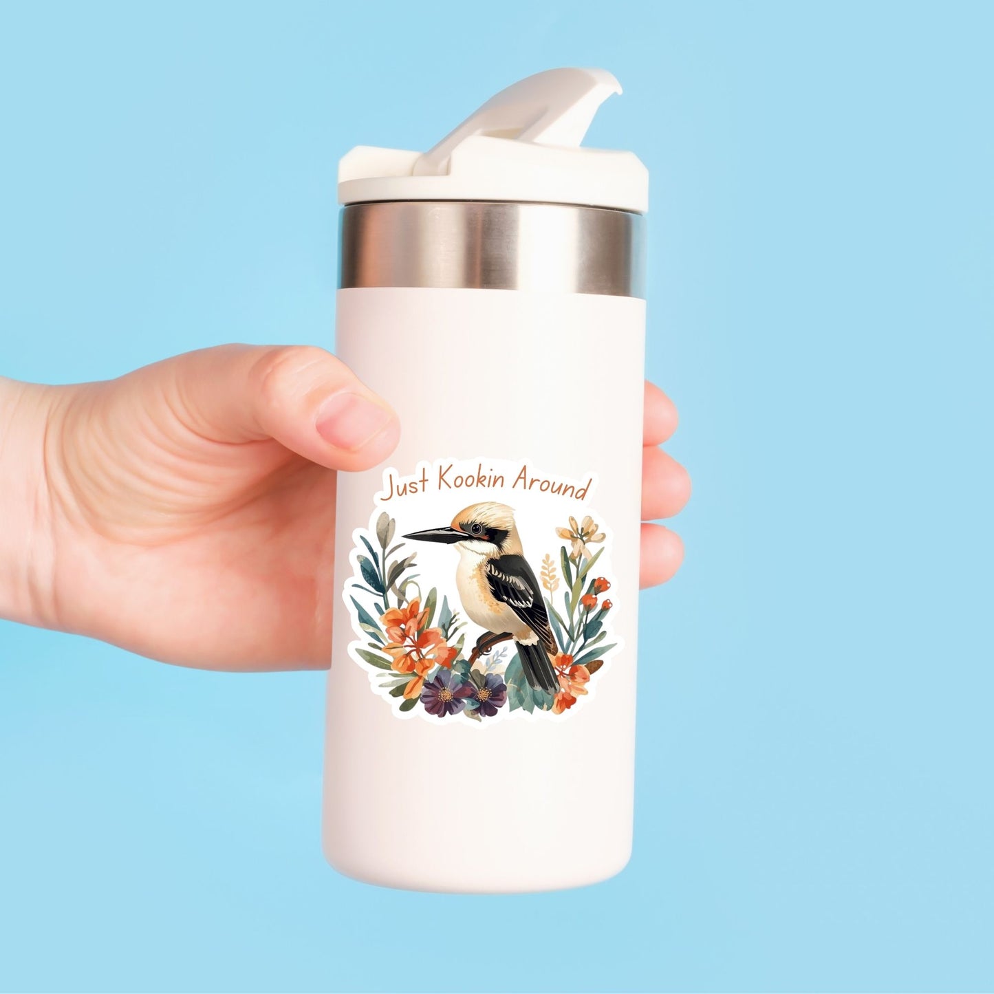 Just Kookin Around Kookaburra | Aussie Bird | White Vinyl | Die-Cut Sticker