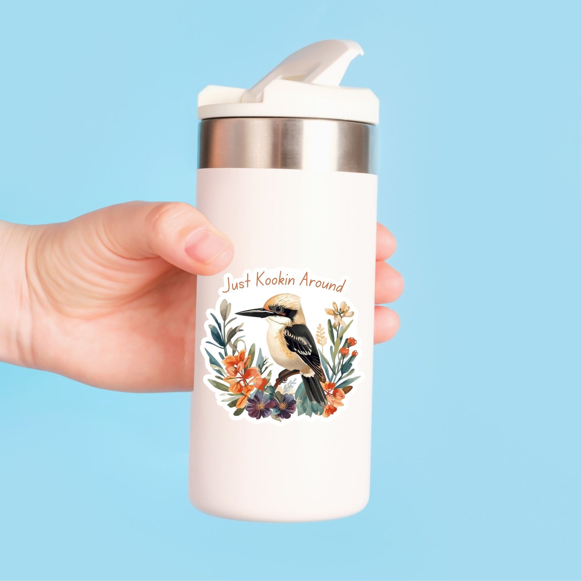 Just Kookin Around Kookaburra | Aussie Bird | White Vinyl | Die-Cut Sticker