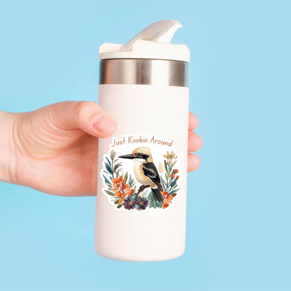Just Kookin Around Kookaburra | Aussie Bird | White Vinyl | Die-Cut Sticker