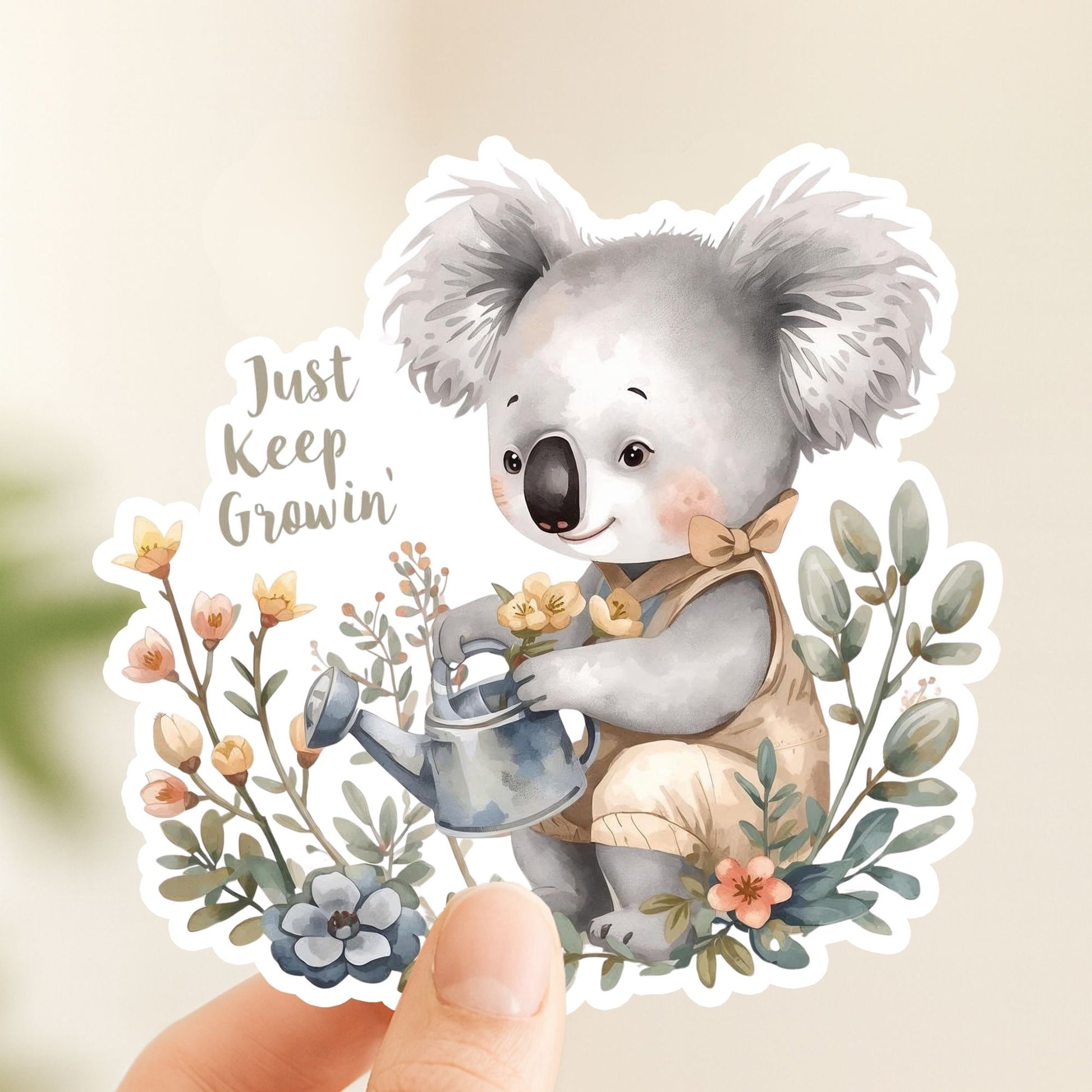 Just Keep Growin Koala | Motivational | White Vinyl | Die-Cut Sticker
