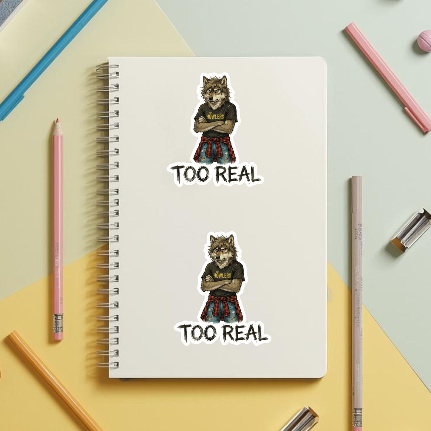 Too Real Grunge Wolf | Edgy Aesthetic | White Vinyl | Die-Cut Sticker