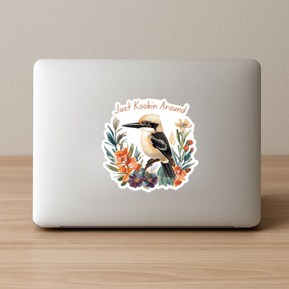 Just Kookin Around Kookaburra | Aussie Bird | White Vinyl | Die-Cut Sticker