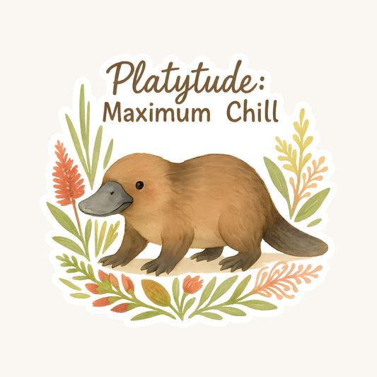 Platytude Maximum Chill Platypus | Aussie Animal | White Vinyl | Die-Cut Sticker