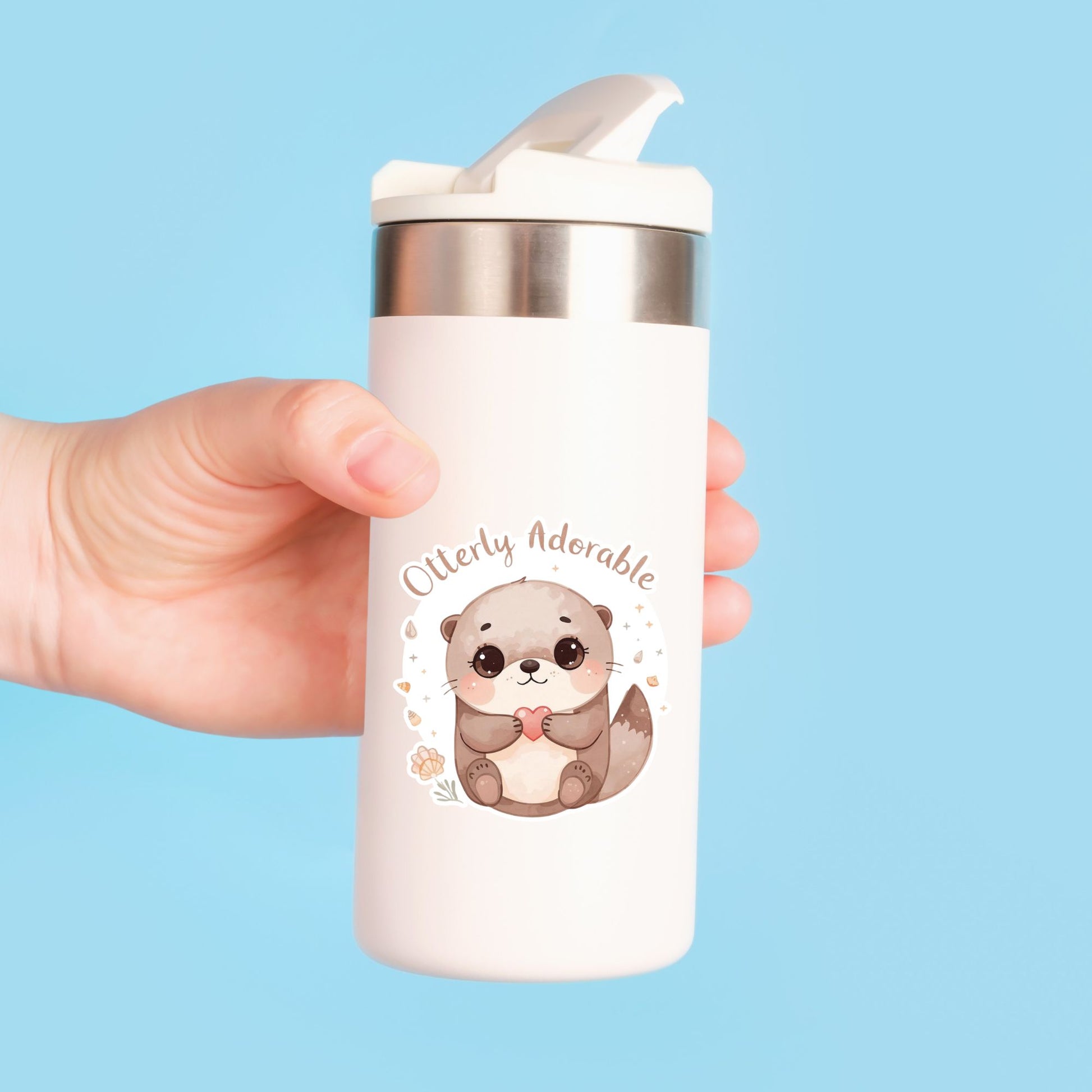 Otterly Adorable Otter Heart | Cute Animal | White Vinyl | Die-Cut Sticker