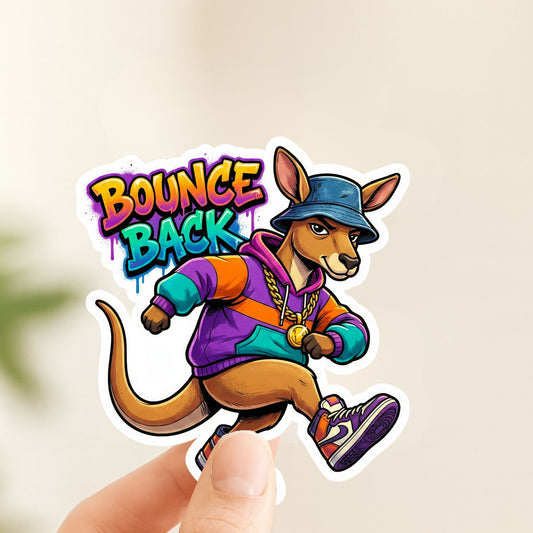 Bounce Back Streetwear Kangaroo | 90s Hip Hop | White Vinyl | Die-Cut Sticker