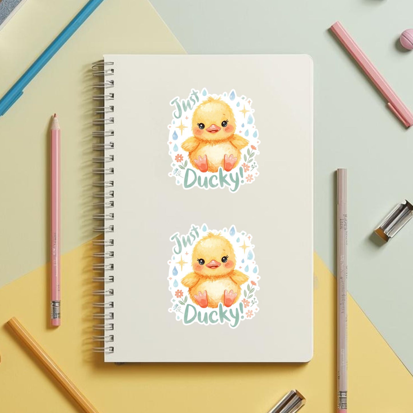 Just Ducky Raindrops | Cute Animal | White Vinyl | Die-Cut Sticker