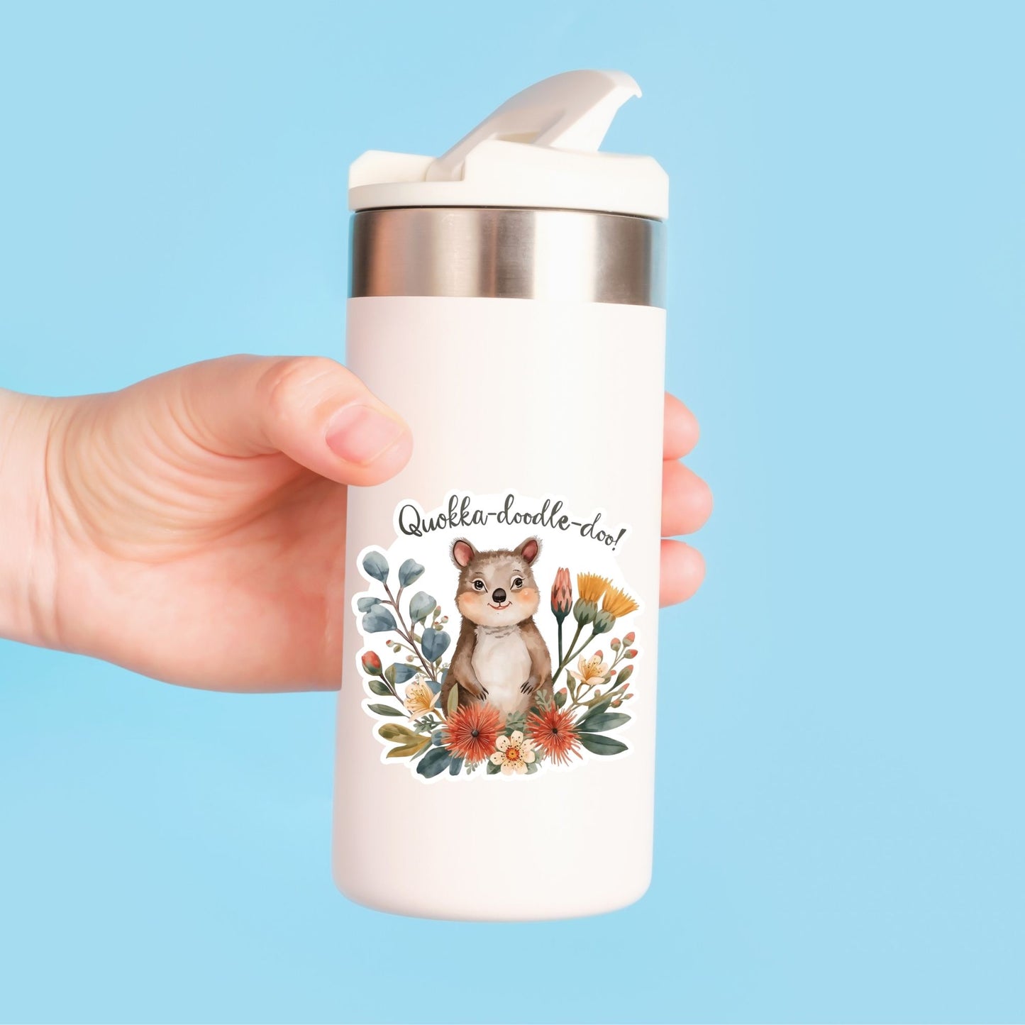 Quokka-Doodle-Doo Happy Quokka | Aussie Animal | White Vinyl | Die-Cut Sticker