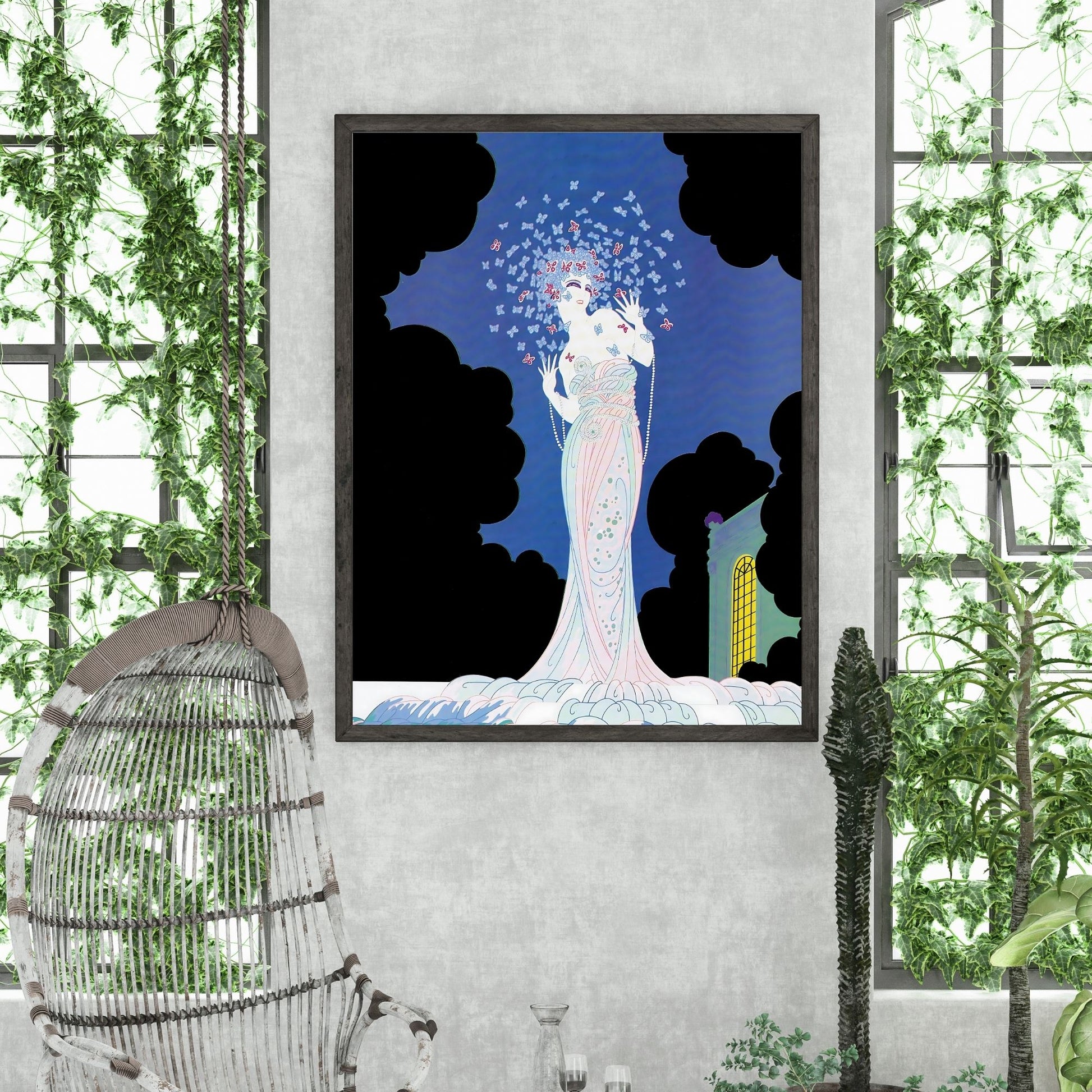 Vintage Glamour “Ms Vogue” – Art Deco Lady with Butterflies | Digital Wall Art | Instant Download