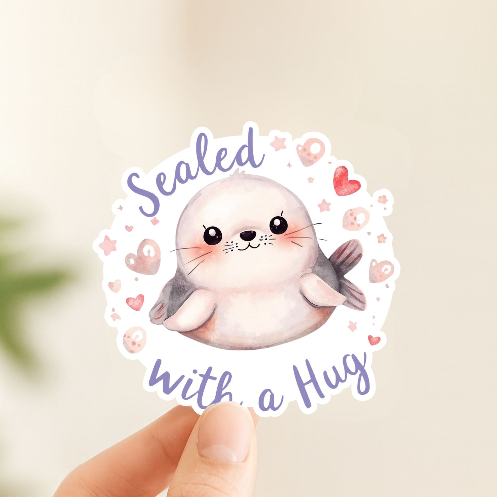 Sealed with a Hug Baby Seal | Ocean Life | White Vinyl | Die-Cut Sticker
