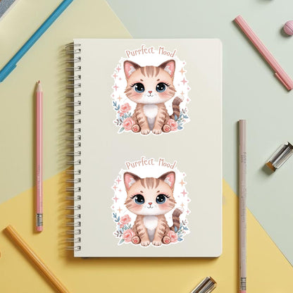 Purrfect Mood Tabby Kitten | Cozy Aesthetic | White Vinyl | Die-Cut Sticker