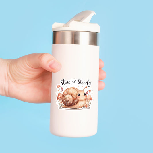 Slow & Steady Snail | Motivational | White Vinyl | Die-Cut Sticker