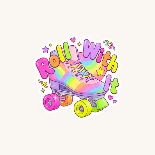 Roll With It Rainbow Skate | Retro Skater | Iridescent Vinyl | Die-Cut Sticker
