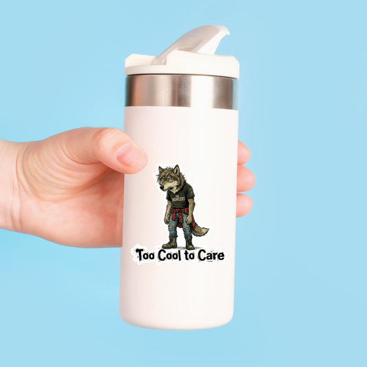 Too Cool to Care Grunge Wolf | Edgy Aesthetic | White Vinyl | Die-Cut Sticker