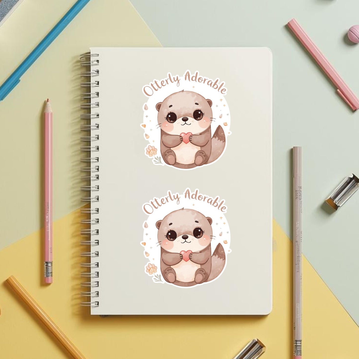 Otterly Adorable Otter Heart | Cute Animal | White Vinyl | Die-Cut Sticker