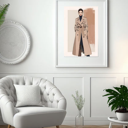 Beige Trench Coat | Elegant Minimalist Fashion Illustration | Digital Wall Artwork