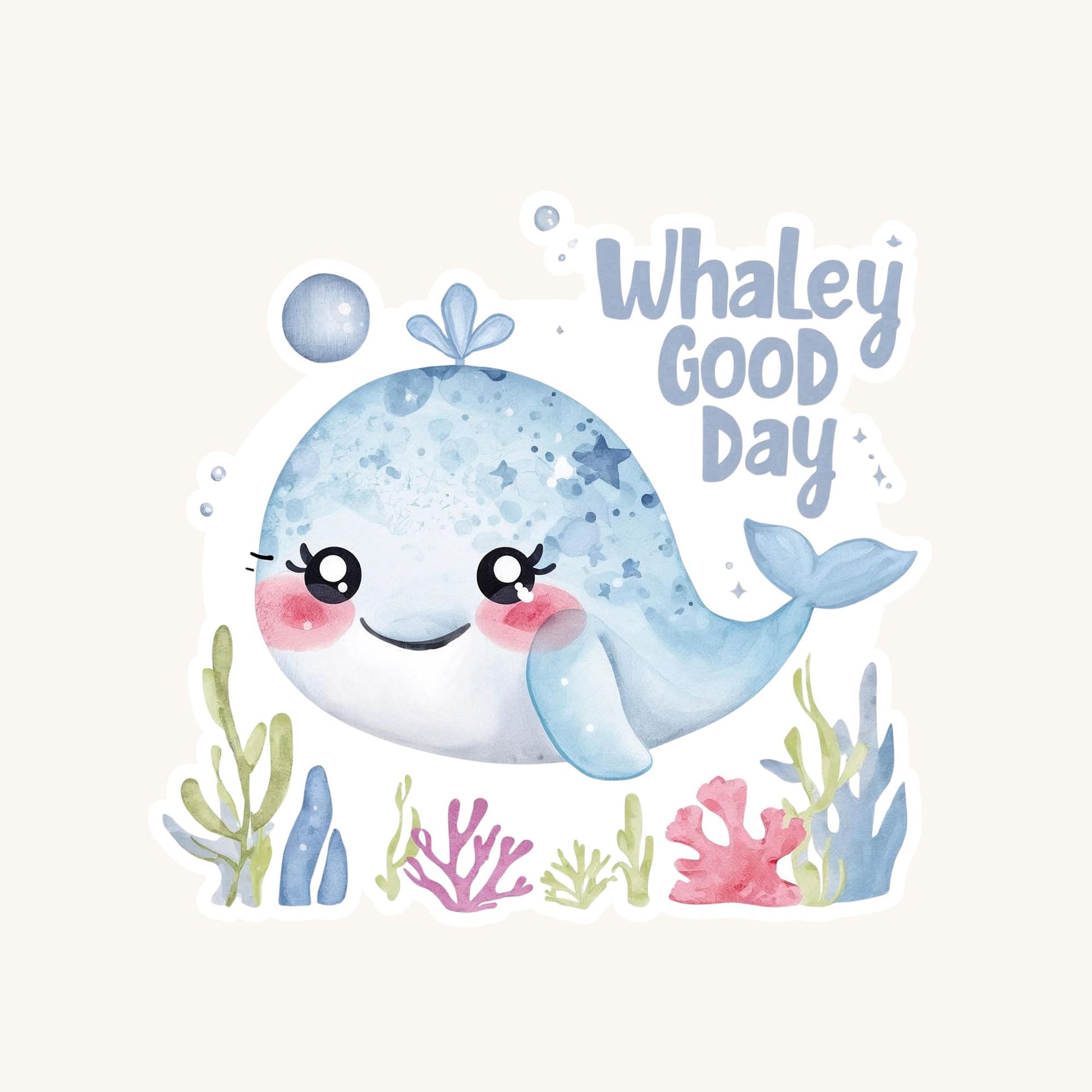 Whaley Good Day Cute Whale | Ocean Life | White Vinyl | Die-Cut Sticker