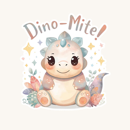Dino-Mite Pastel Dinosaur | Kawaii Dino | White Vinyl | Die-Cut Sticker