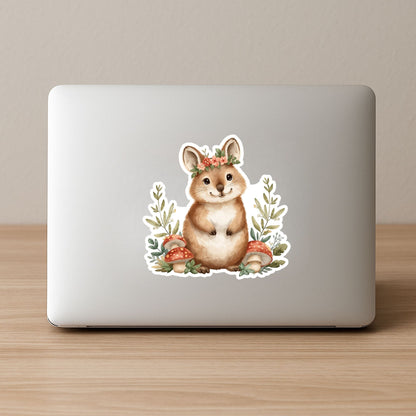 Cute Quokka Floral Forest | Cottagecore | White Vinyl | Die-Cut Sticker