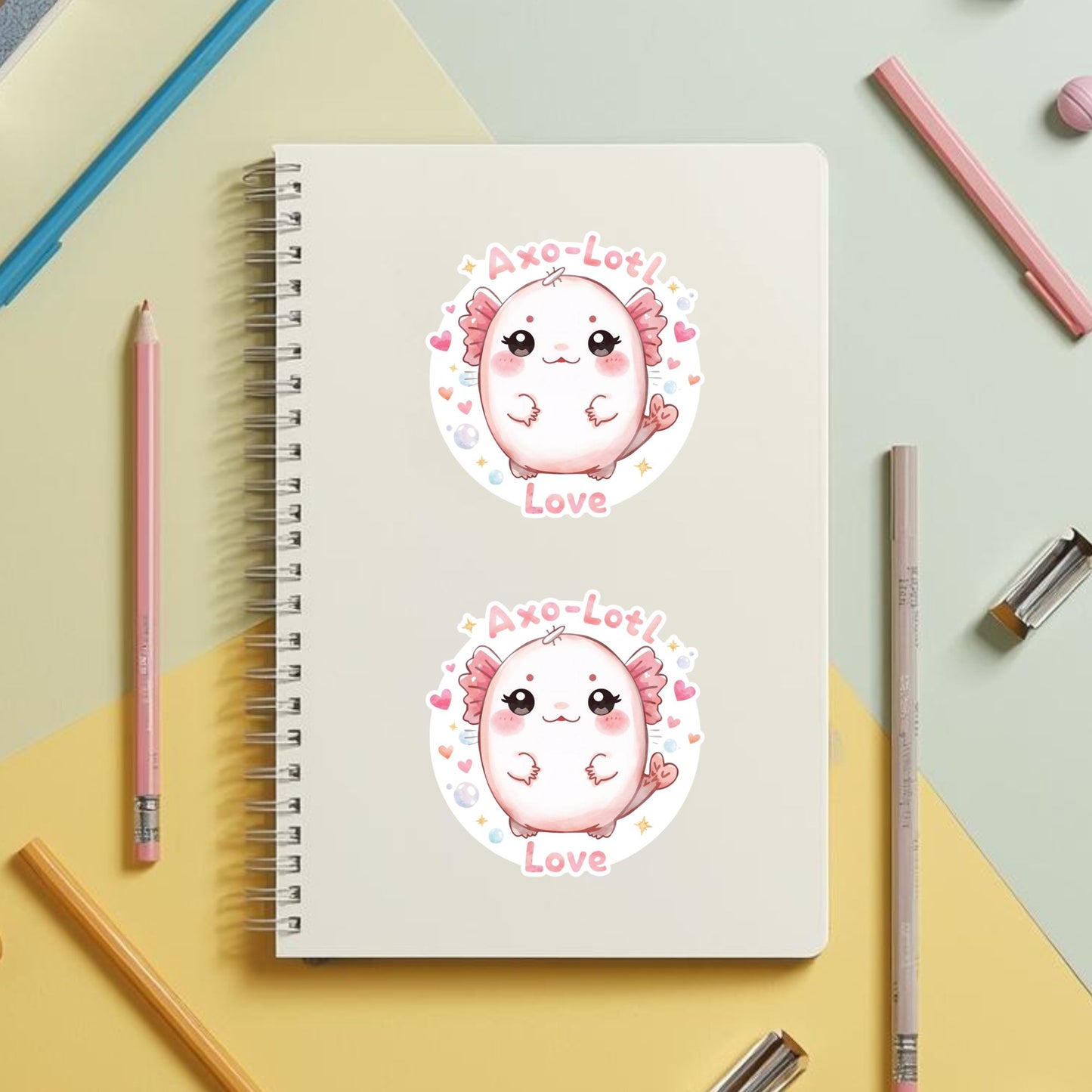 Axo-Lotl Love Pink Axolotl | Kawaii Animal | White Vinyl | Die-Cut Sticker